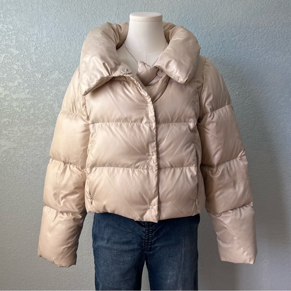 Banana Republic Beige Cropped Down Puffer Jacket Women Size S
